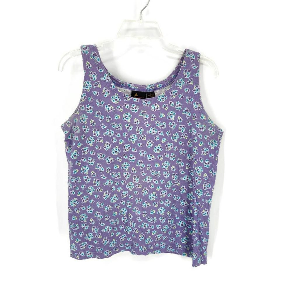 Liz Sport Womens Cropped Tank Top Purple Blue Floral Sleeveless Cotton Knit L